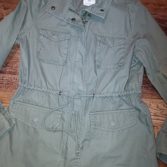 Old navy olive jacket small petite draw string waist - Picture 3 of 8